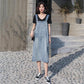Denim Suspender Skirt Spring Summer Loose Over The Knee Mid-length Suspender Dress Thin