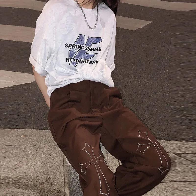 Ins European and American High Street Style Pants Women's Autumn Cross Straight Suit Pants Vibe Style Casual Trousers Tide