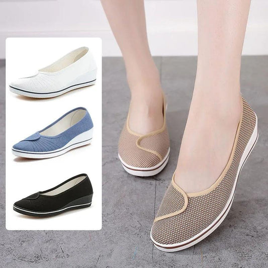 Old Beijing Cloth Flat Shoes Women's Casual Shoes Solid Color Wedge Heel Slip-on Shoes Non-slip Breathable Shoes High-quality Canvas Shoes