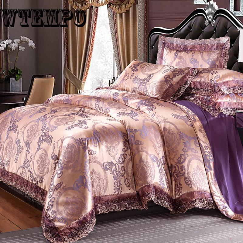 Luxury Satin Jacquard Bedding Set Duvet Cover Bed Linen Bed Sheet Pillowcases Bedclothes