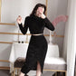 Spring and Autumn Skirt Suit Women's Gold Velvet Crop Top and Mid-length High Waist Bag Hip Skirt Two-piece Set  Ladies Glittering Outfits