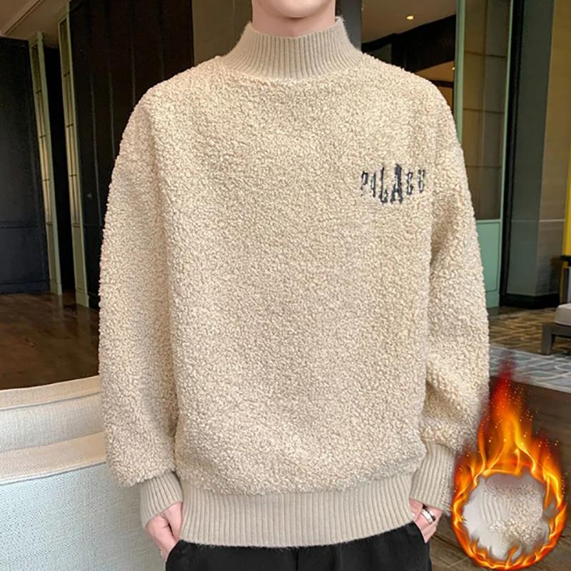 Men's Sweatshirts Korean Version of The Trend of Winter Half High Collar Lamb Cashmere Tide Brand Loose Plus Velvet Thick Sweater