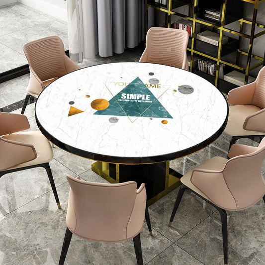 Pvc Round Coffee Table Mat Plastic Tablecloth Nordic Marble Pattern Round Table Tablecloth Waterproof and Anti-scalding Soft Glass Table Mat