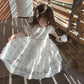 Girls White Fluffy Princess Dress Sequins Sweet Baby Summer Dress Mesh Short Sleeve Large Skirt Dress