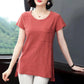 Women's Summer Cotton Short Sleeve Mid Length Round Neck Large Size Solid Color Loose T-Shirt