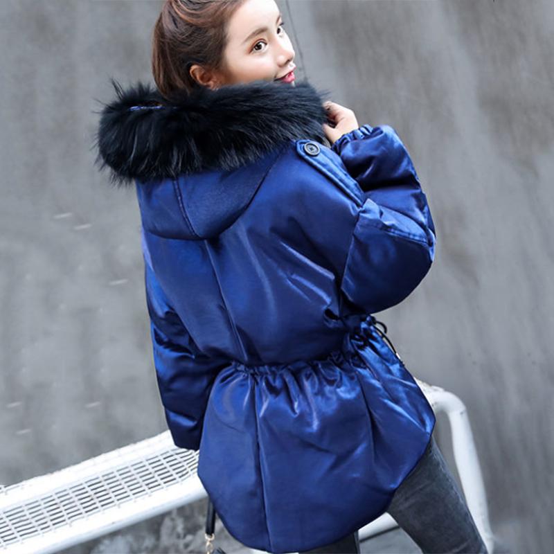Women's Solid Color Hooded Down Jacket Regular Korean Loose Thick Coat Warm Cotton Coat Large Leather Collar Winter Coat Quilted Coat