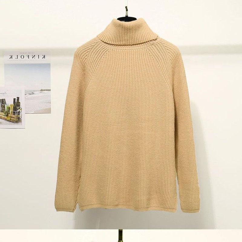 Autumn Winter Sweater Women Solid Color Turtleneck Sweater Thick Loose Solid Color Base Knit Sweater