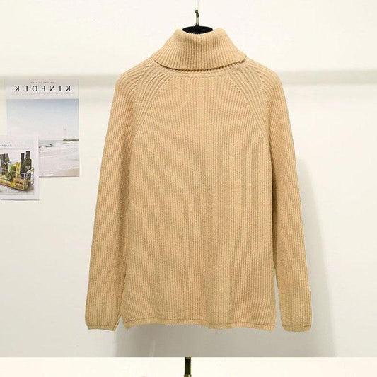 Autumn Winter Sweater Women Solid Color Turtleneck Sweater Thick Loose Solid Color Base Knit Sweater