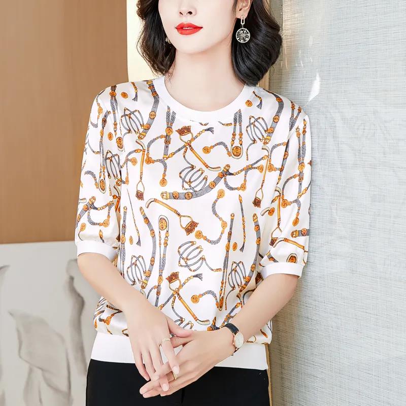 Women's Pullover Print Round Neck Half Sleeve T-Shirt Summer Top