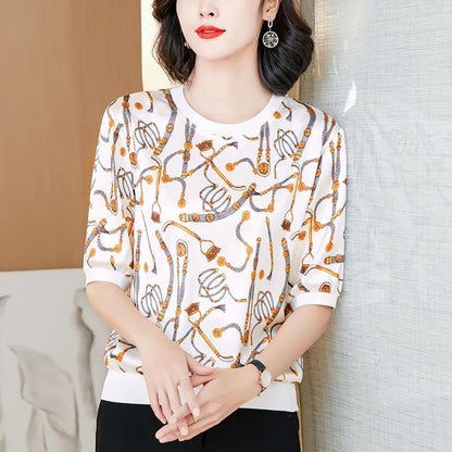 Women's Pullover Print Round Neck Half Sleeve T-Shirt Summer Top