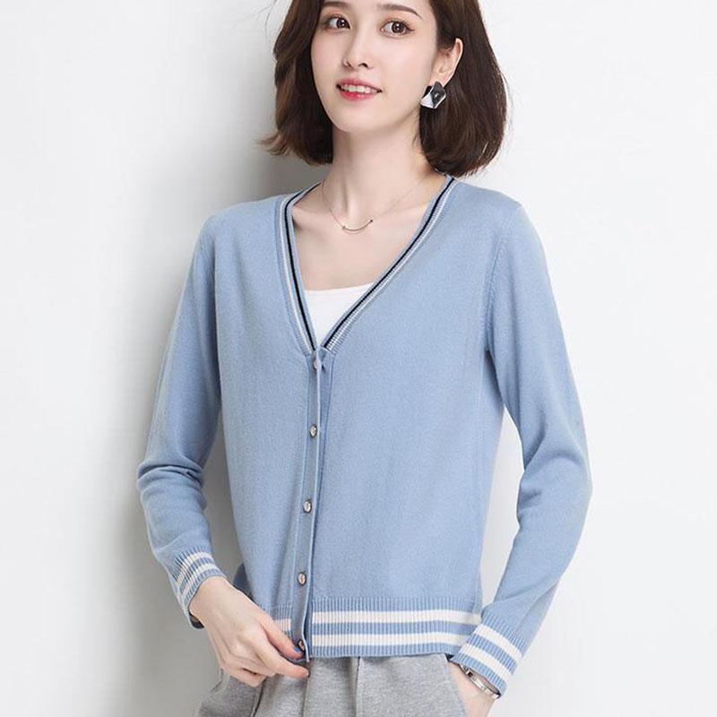 Spring and Autumn Short Cardigan Sweater Long Sleeve V-neck Top Fashion Knitted Women's Jacket