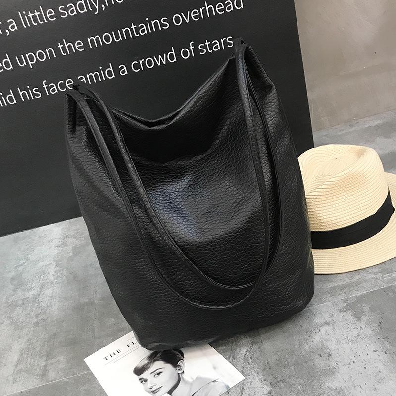 WTEMPO Women Leather Handbags Yogodlns Black Bucket Crossbody