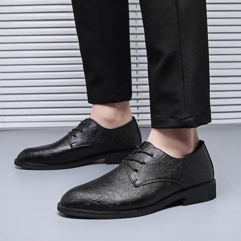 Men's Personality Printed Black Business Dress Shoes Men's Shoes Vintage Design Men's Casual Leather Shoes