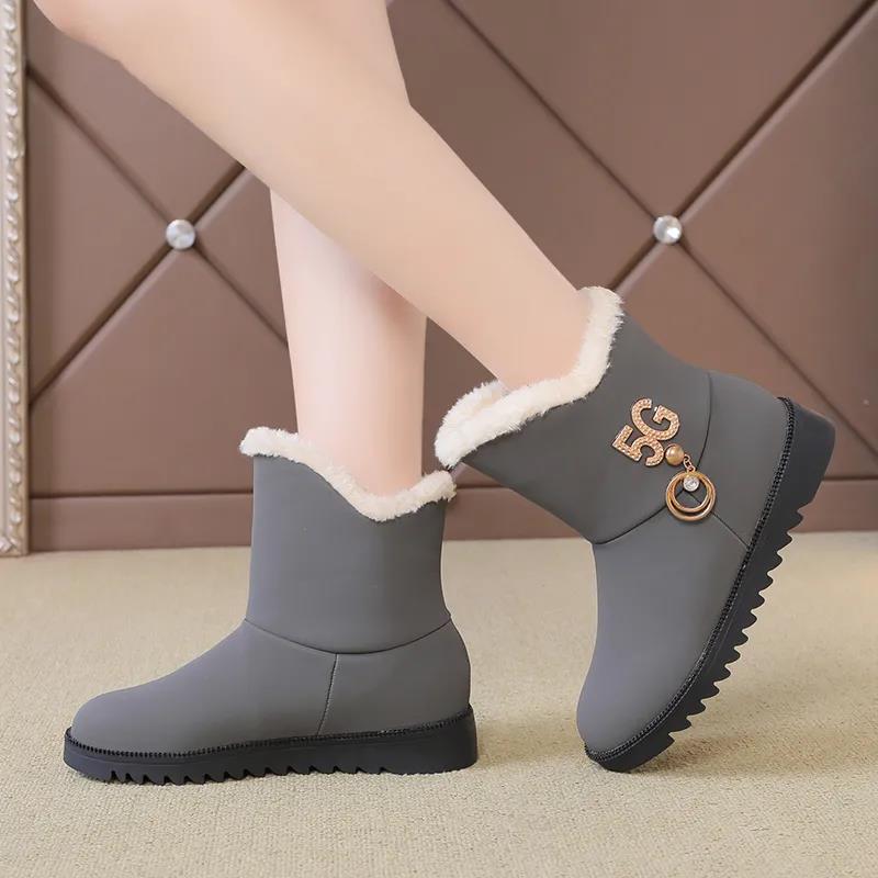Women's Boots 2021 Winter Plush Nubuck Leather Sleeve Fashion Wedge Heel Faux Plush Warm Comfortable