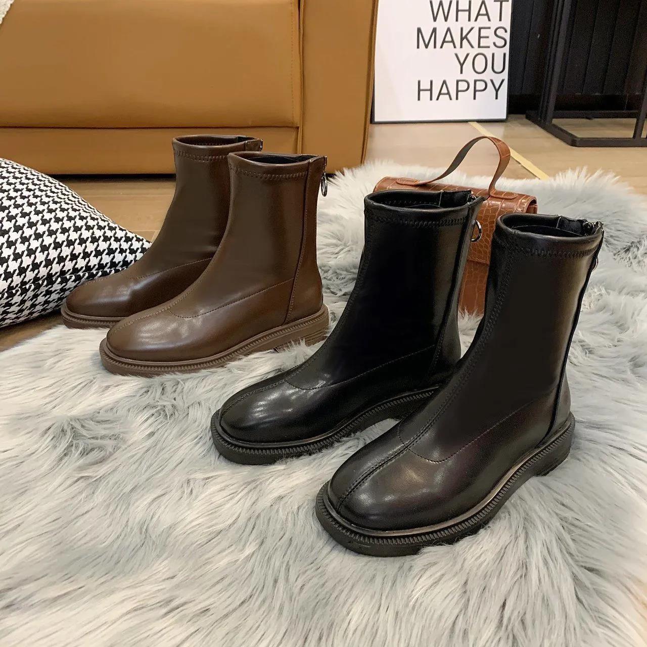 Martin Boots 2021 Autumn Plus Velvet Autumn and Winter Korean Style Single Boots Mid-tube Small Short Boots Women