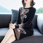 Autumn Winter High-end Women Thick Sweater Long Round Neck Print Long-sleeved Sweater Dress Slim Stretch Warm Base Pullover Sweater