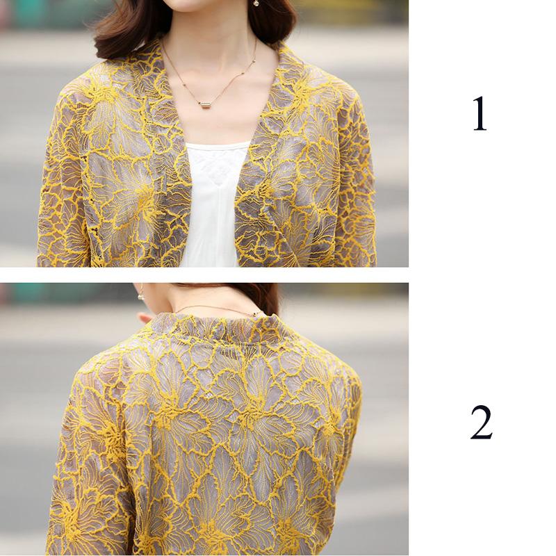 Summer Cardigan Flower Pattern Hollow Out Women Solid Color Thin Shawl Sun Protection