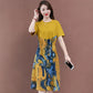 Fashion Summer Maxi Dress Women's Printed Sundress Casual Short Sleeve Female High Waist Robe