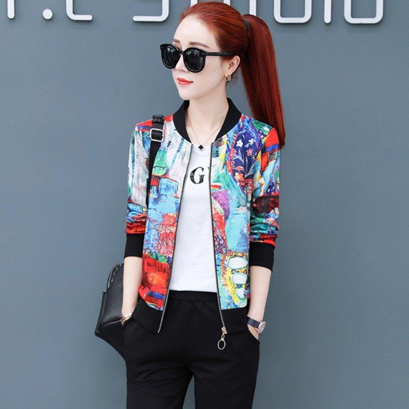 M-5XL Large Size Spring and Autumn Short Coat Women's All Match Flower Baseball Uniform Casual Top Short Jacket Thin Coat