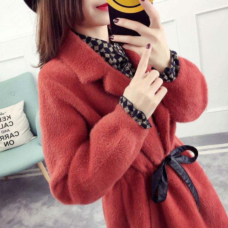 Autumn and Winter Imitation Mink Cardigan Hooded Loose Mid-length Lazy Sweater Large Size Thick Coat Women
