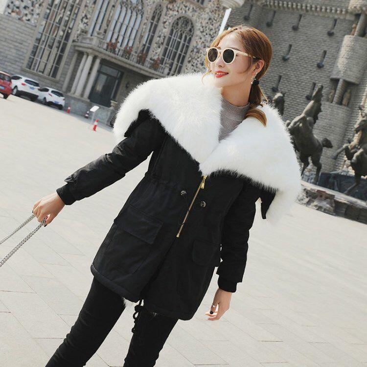 Womens Casual Long Sleeves Faux Fur Winter Jacket Parka Hooded Coat Fishtail Black Overcoat