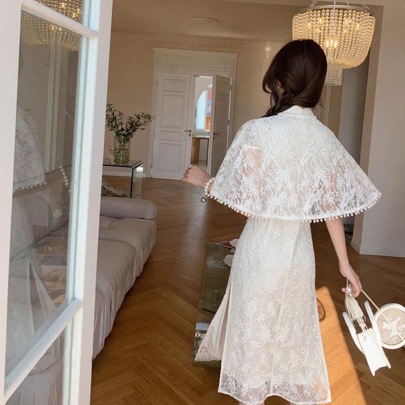 Pearl Trim Lace Cardigan Women Sun Protection Summer Short Solid Color Thin Shawl 1 PCS Elegant Cardigan