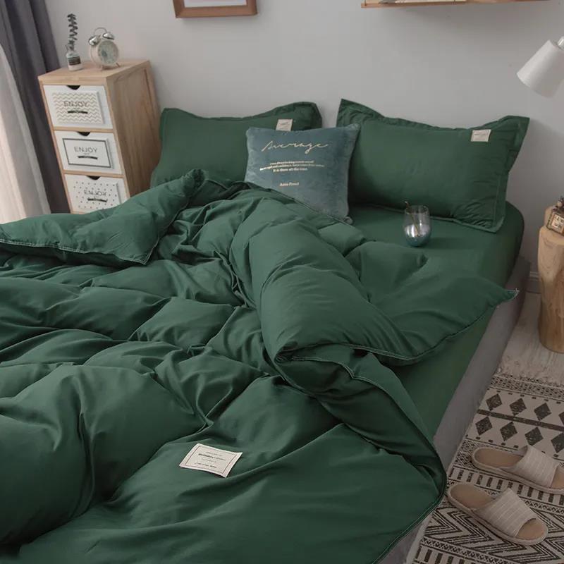 Simple Solid Color Nude Sleeping Washed Cotton Four-piece Student Dormitory Soft Skin-friendly Thickened Bed Sheet Quilt Set