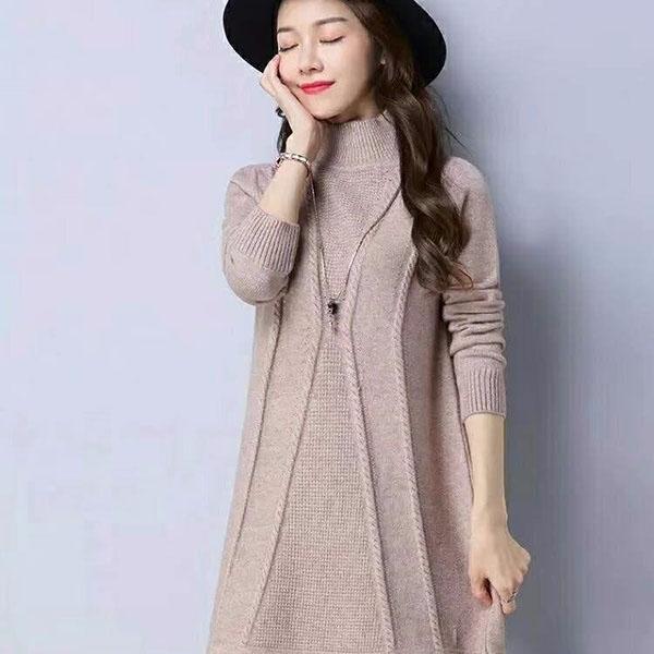 Autumn and Winter Half Turtleneck Sweater Mid-length Large Size Solid Color Base Shirt Fashion Knitted Women Sweater Skirt