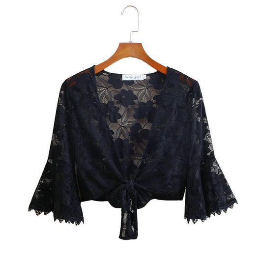 1 PCS Lace Cardigan Women Sun Protection Summer Short Solid Color Thin Shawl