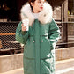 Small Lady Down Padded Jacket Winter Fashion Mid-length Korean Style Padded Jacket Loose  Thick Big Fur Collar Padded Jacket