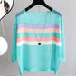 Cutout Knit Sun Blouse Loose Thin Top Women's Contrast Stripe Cutout Hollow Knit Sweater Women's Sexy See-through Dress