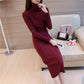 High Neck Long Sweater Autumn and Winter Over The Knee Retro Slim Bottoming Shirt Fashion Knitted Dress