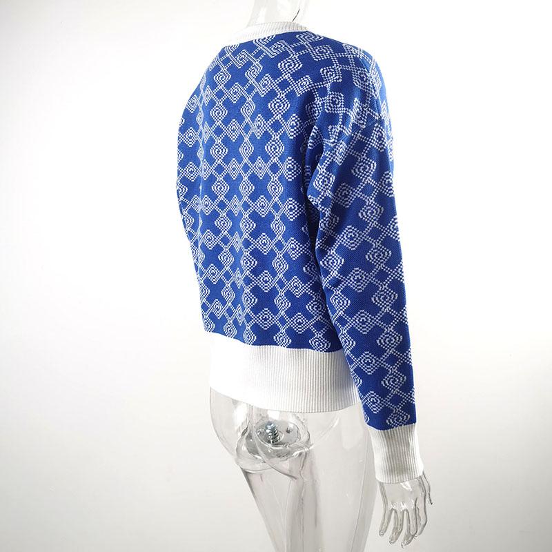 Sweater Women Round Neck Geometric Pattern Korean Style Fluffy Top Loose Trendy Harajuku Cashmere Sweater Autumn Winter Jumper