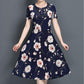 Plus Size XL-XXXXXL  Women Summer Mid-length Printed Mom A-line Skirt  Over-the-knee Dress Short Sleeve