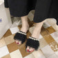 Plus Size 36-40 Summer Women Outdoor Flat Bohemian Beach Flip Flops Wear-resistant Non-slip Office Lady Lace Pearl Sandals