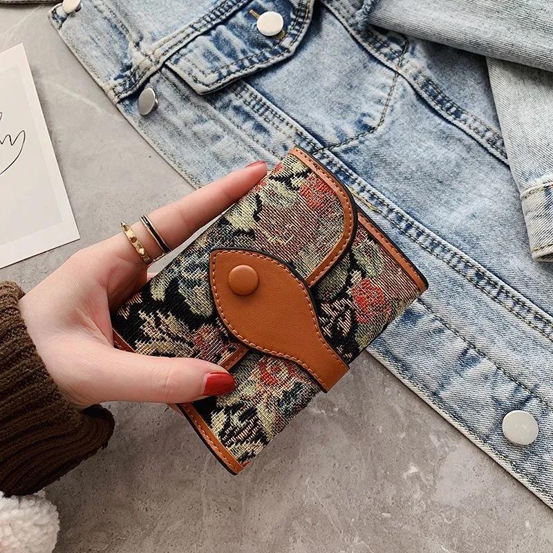Wallets with Coin Pocket Zipper Purse Women Clutches Printing Canvas Bag Portable Handbag Multi-Layer