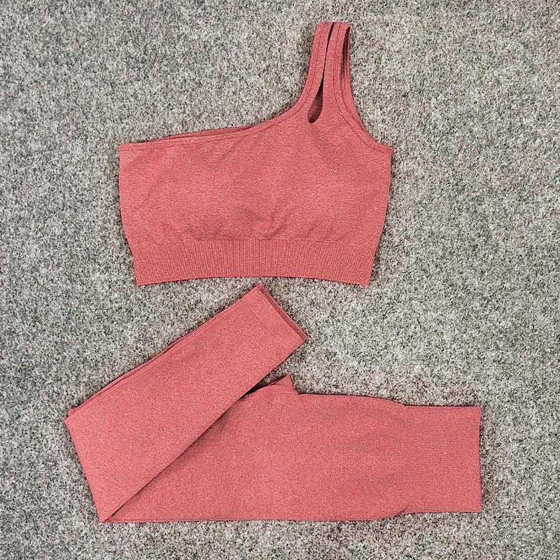 Women's Yoga Wear Sports Suit One Shoulder Vest Sports Bra Tight Pants Solid Color Gym Running Fitness Suit Tracksuit Active Athletic Clothing Sets