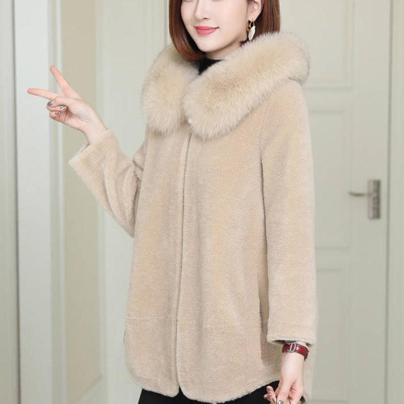 Autumn and Winter Imitation Sheep Shearing Coat Mid-length Lamb Plush Fur Pure Color Simple Female Coat