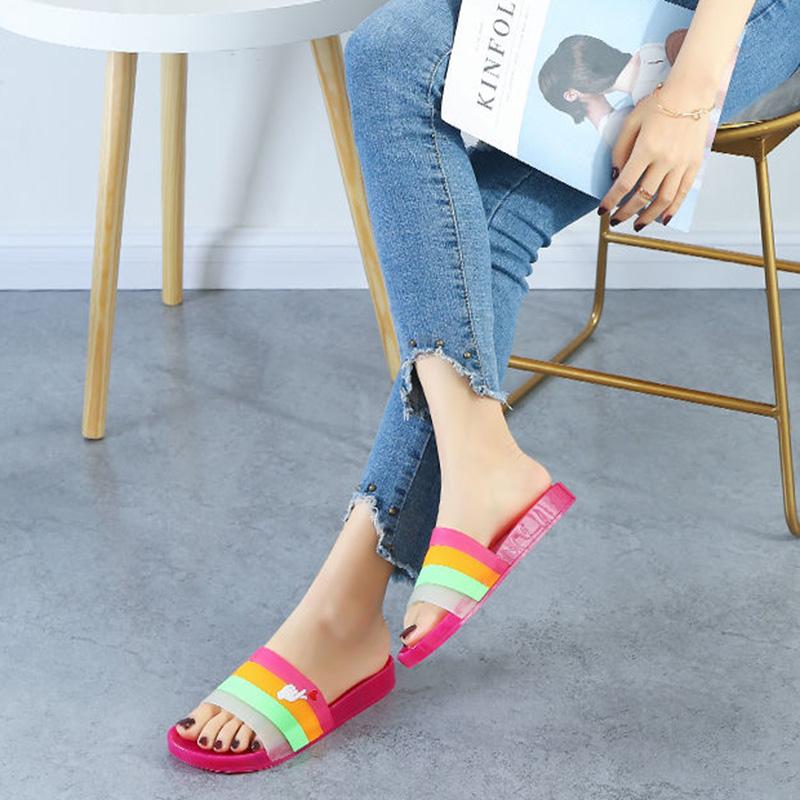 Slippers Female Summer Korean Fashion Crystal Rainbow Non-slip Thick-soled Non-smelly Feet Student Outdoor Soft-soled Beach Sandals Women