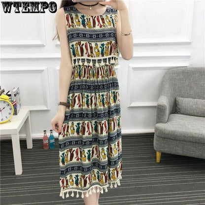 Beach skirt female seaside vacation fringed skirt summer bohemian dress ethnic wind floral