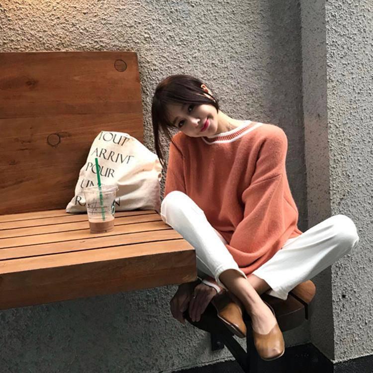 Pofulove Long-sleeved Sweater Female Lantern Sleeve Korean Loose Was Thin Sweater Coat Autumn Winter