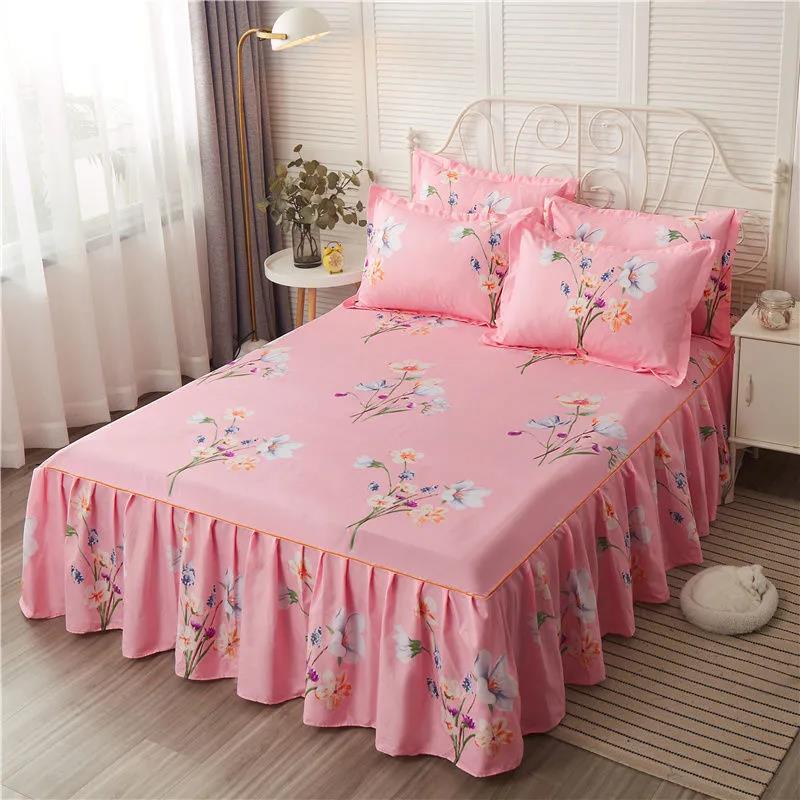 Non-slip Bedspread Korean Wedding Bed Cover Bed Sheet Dustproof Simmons Protective Cover Thickened Twill Sanding Bed Skirt