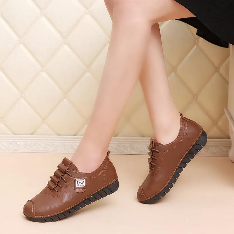 Red Single Shoes Women's Spring and Autumn Loafers Soft Bottom Non-slip Flat Leather Shoes Casual Shoes