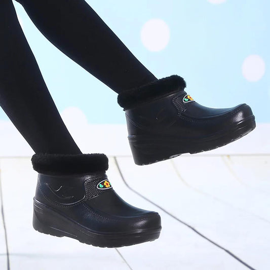 Plus Velvet Warm Shoes Anti-skid Warm Waterproof Rain Boots EVA Car Wash Kitchen Plus Velvet Cotton Shoes Student Boots