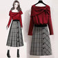 Women's Fall/winter Suit Women's Age-reducing Knit Sweater Sweater and Plaid DressTwo-piece Suit