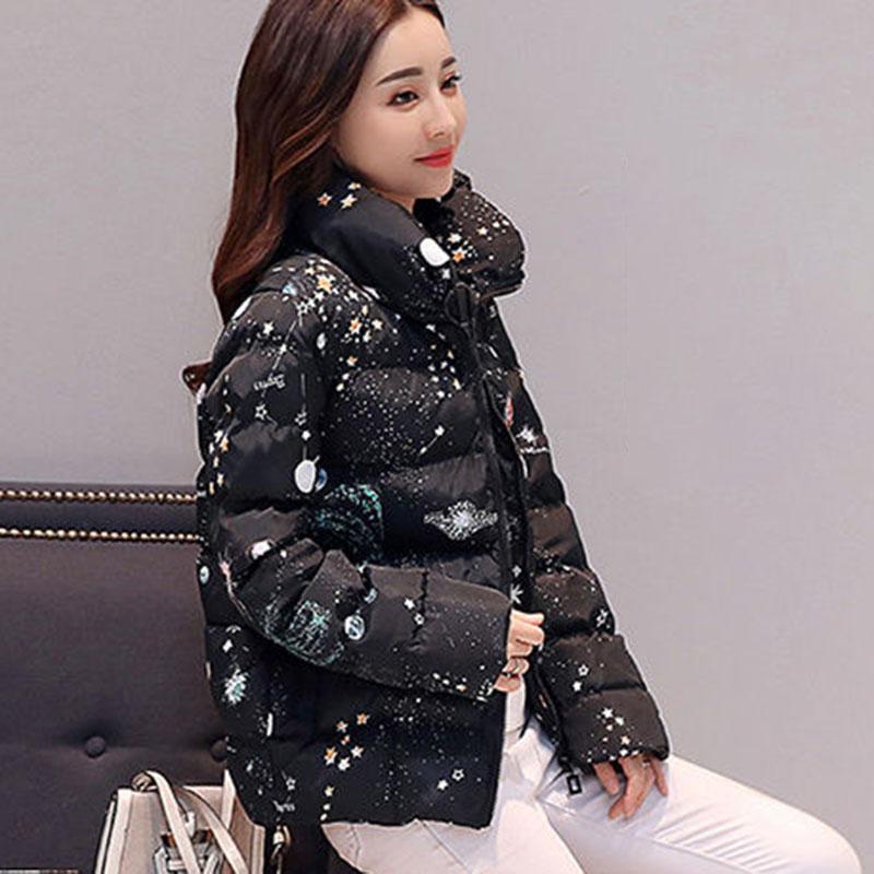 Women's Winter Short Padded Coat Autumn and Winter Thickening All-match Printed Padded Coat Warm Parka Jacket