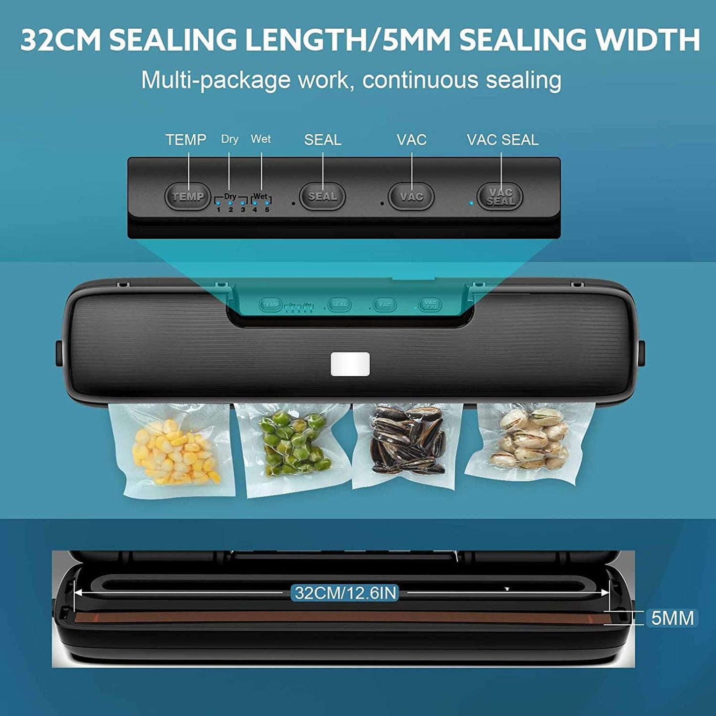 Automatic Vacuum Sealer Machine Dry & Moist Seal Modes Food Sealer Machine