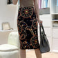 European Women Autumn Print Pencil Skirt High Stretch  Midi Slipt Hip Skirt Female