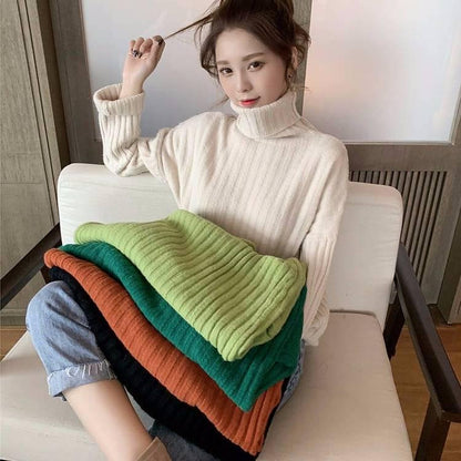 Winter Women's Sweater Loose Turtleneck Long-sleeved Knitted Pullover Thickened Sweater