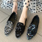 Women's Spring and Summer Pointed Toe Shoes Autumn Low Heel Casual All-match Single Shoes Large Size Soft Bottom Party Sequins Shoes